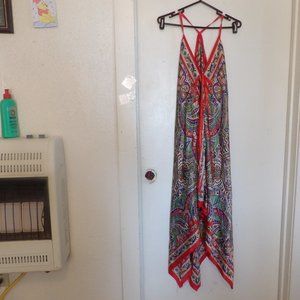 Beleza Indiana 100% Viscose Red Paisley Handkerchief Dress Sz S?